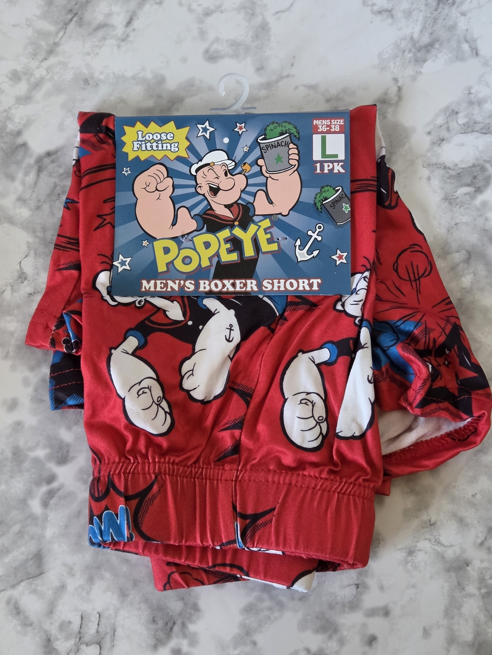 Popeye Red Boxer Shorts Large (36-38) - Loose Fitting